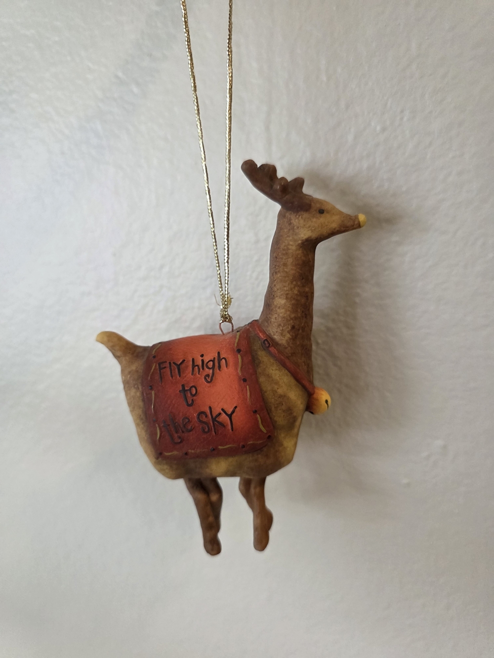 Handcrafted Brown Reindeer Ornament with Red Saddle - Festive Hanging Decoration